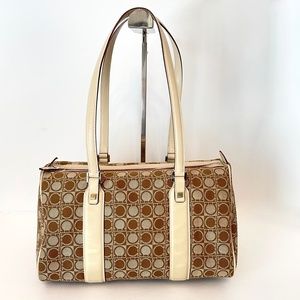 Salvatore Ferragamo Gancini Logo Canvas Boston Shoulder Hand Bag Brown Tan